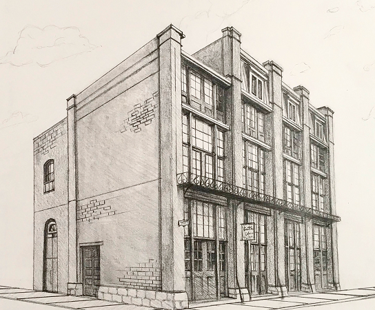 Architectural pencil sketch of a building